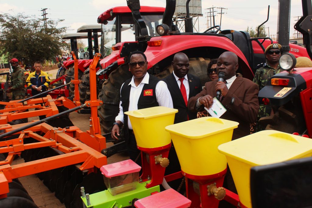 Chakwera says 800 medium, large-scale farmers have registered in mega farms programme 2 Chakwera appreciates agricultural machinery at the launch of the Praivate Sector Mega Farm launch Pic. By Kondwani Magombo Mana
