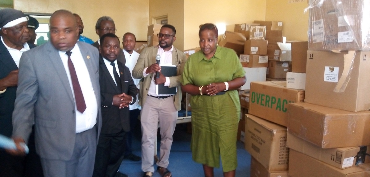Chiponda inspects some of the medical supplies