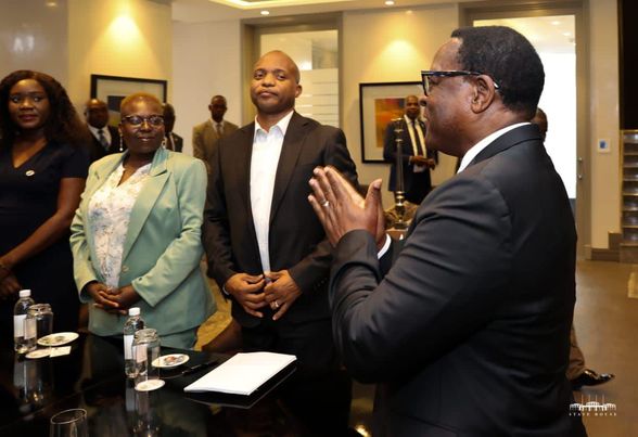 President Chakwera (back to camera) saluting SA-based Malawians investors after the audience