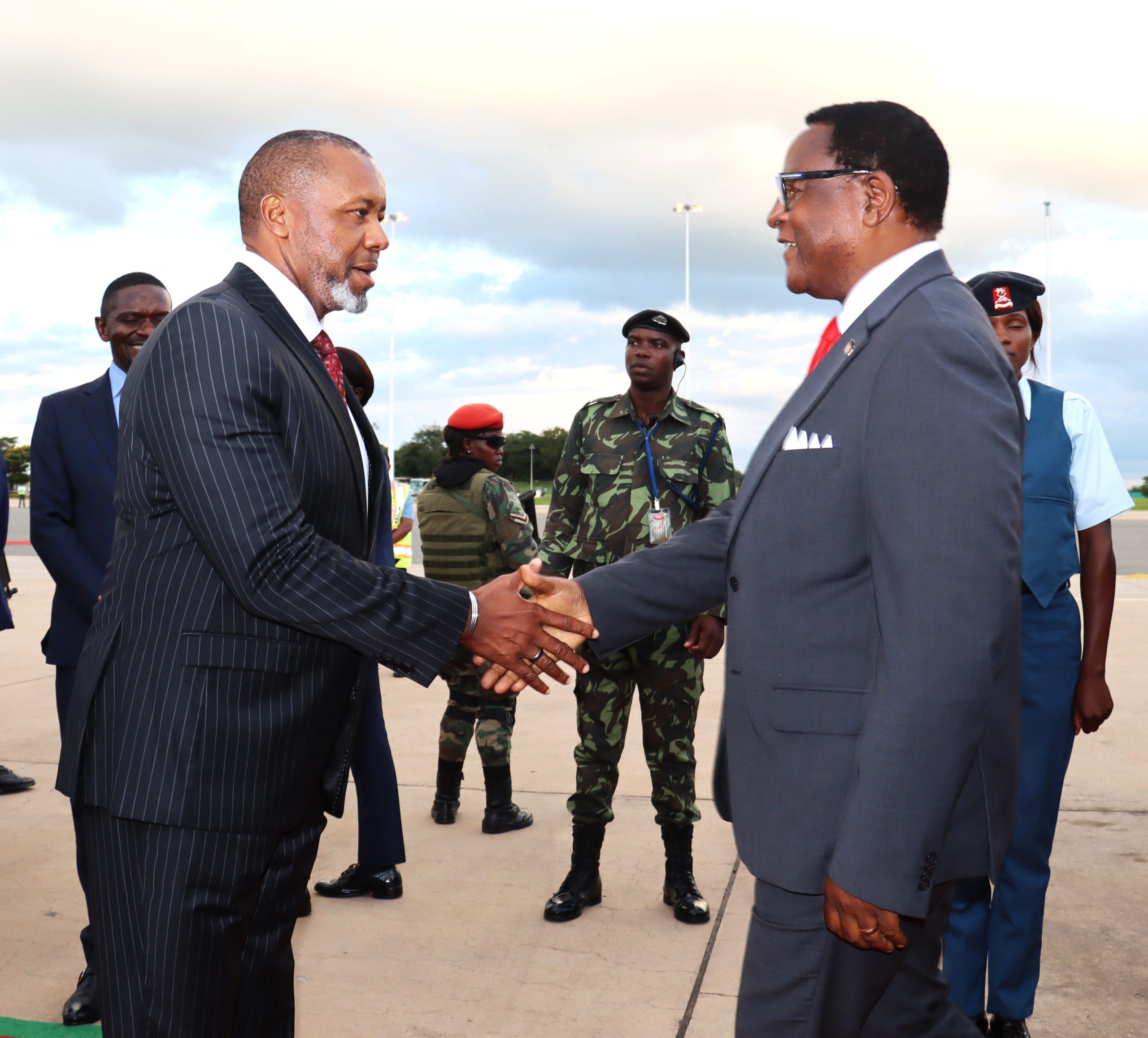 Chakwera is welcomed by the Veep, Chilima upon arrival from Zambia Pic, By Kondwani Magombo _ Mana