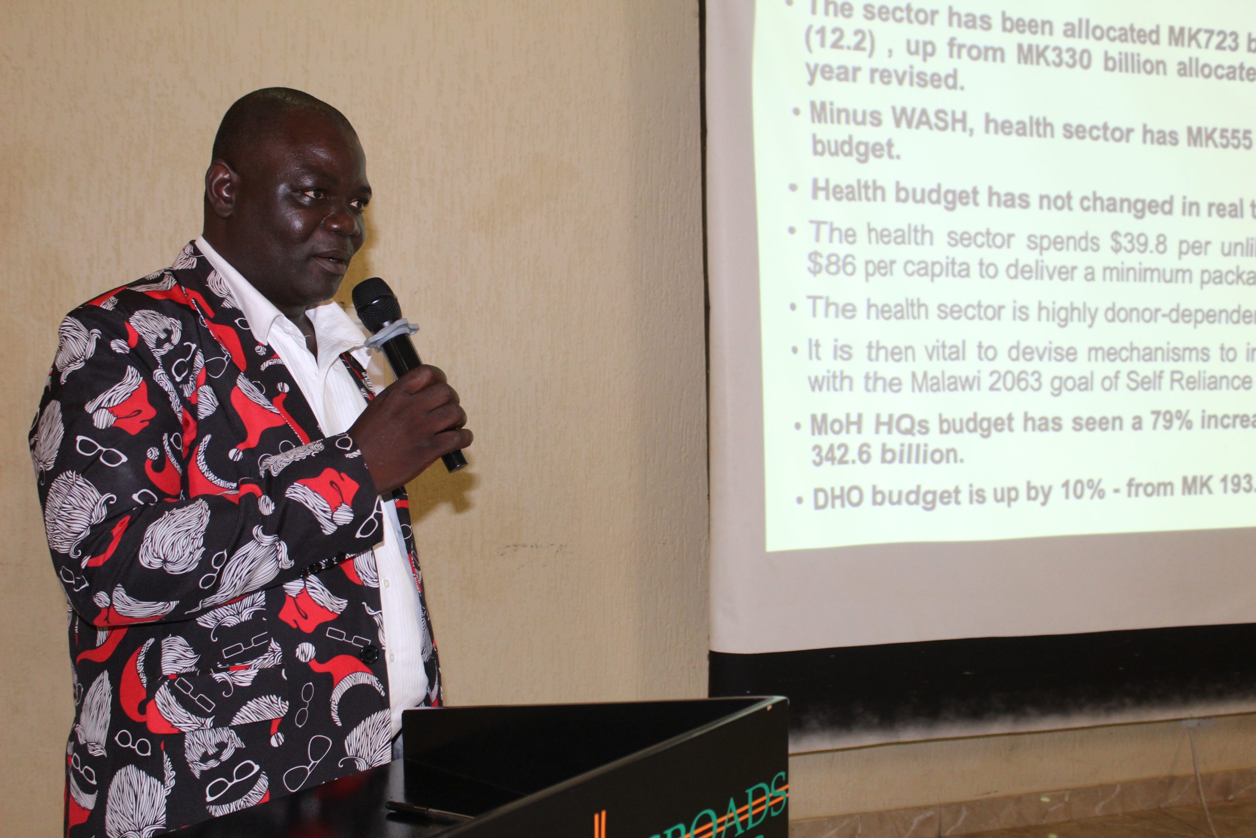 Jobe presenting a budget analysis before selected committees of parliament on Monday evening Photo by Watipaso Mzungu scaled