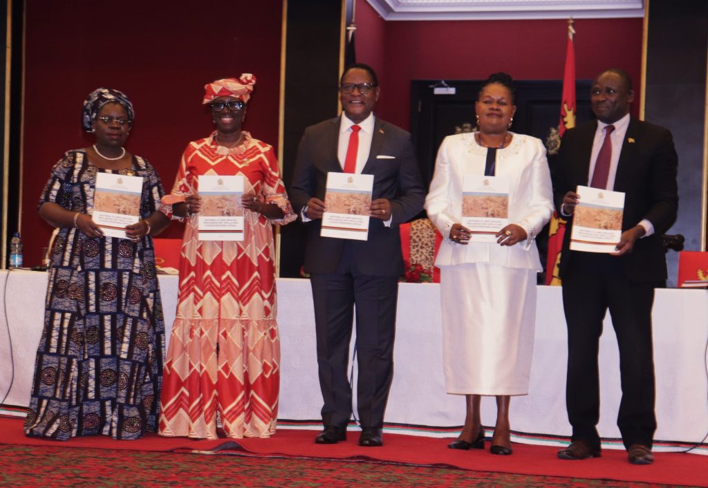 Malawi Government needs US$446m to feed 9m food insufficient citizens - Chakwera 1 L R SPC Zamba UN Country Rep. Adda Dontoh Chakwera Zim. High Com. Nancy Saungweme and Commissioner Charles Kalemba display the Appeal Pic. By Kondwani Magombo Mana