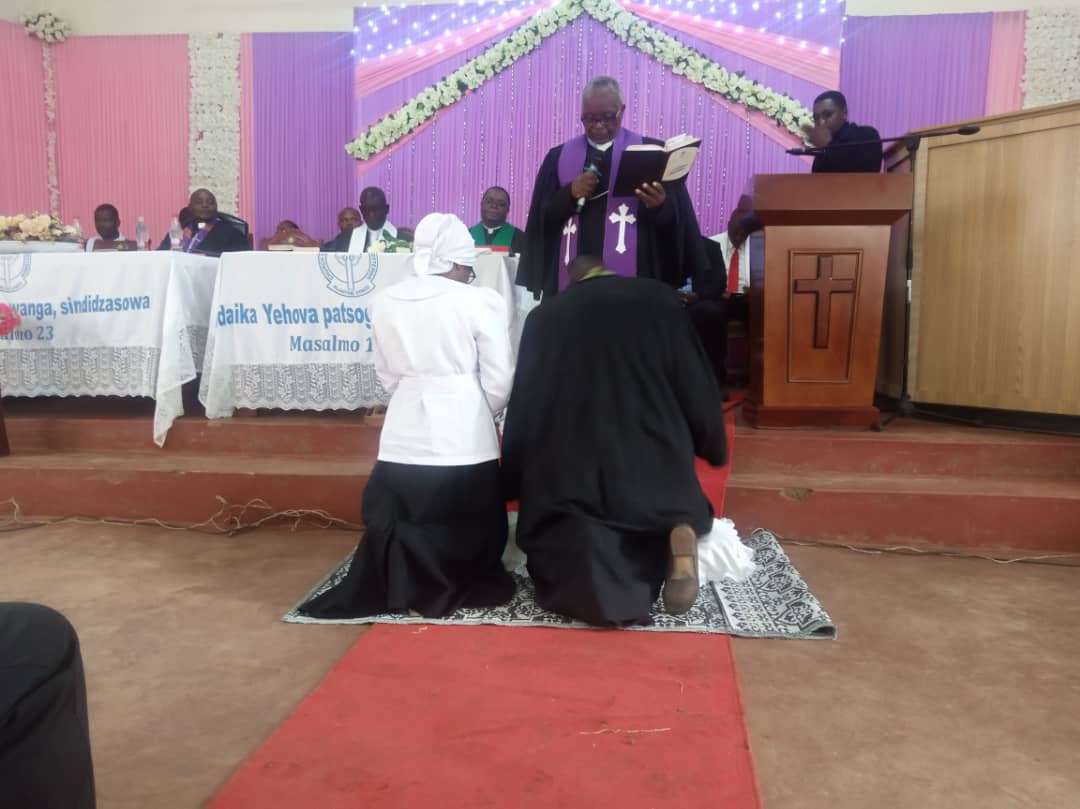 Rev. Collins Maganga and his wife being inducted as moderator of Chitakale CCAP in Mulanje. Pic Angella Salijeni Mana